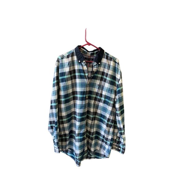 Tommy Hilfiger Mens Size XL Classic Fit Button Up Shirt Long Sleeve Top Blue Pla - Picture 1 of 4